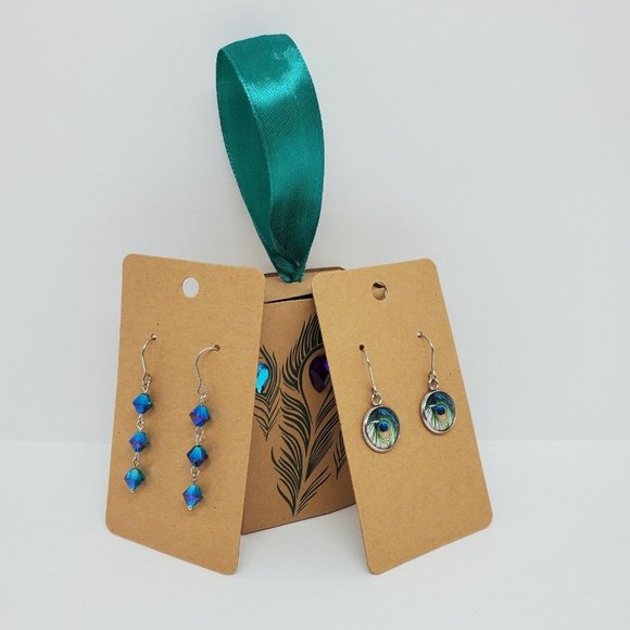 Lot of 2 KL Sparkles Jewelry Dangle Earrings "Elegant Peacock" Swarovski Crystal - Picture 1 of 5